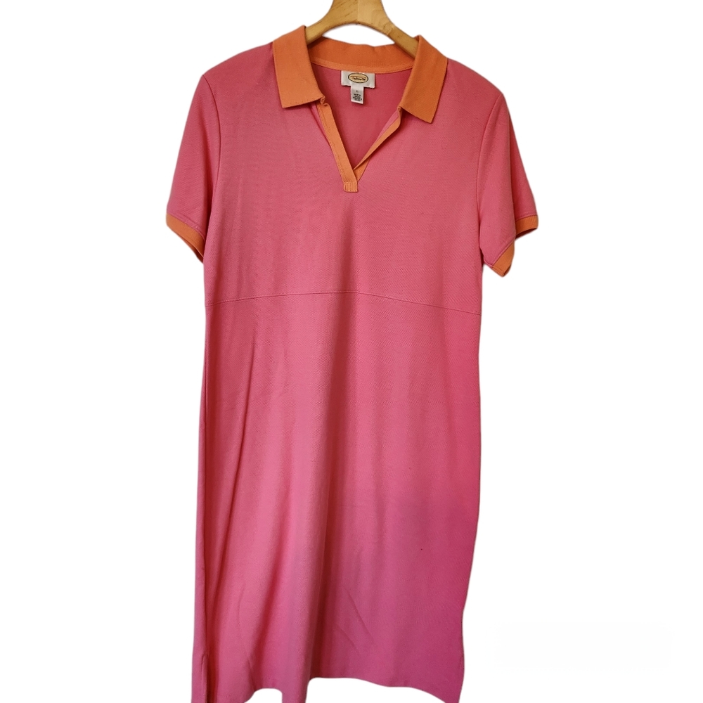 Talbots Dress Short Sleeve Collard Polo Shirt Womens Pink Orange Large